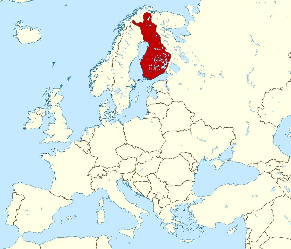 карта на света, показваща Финландия