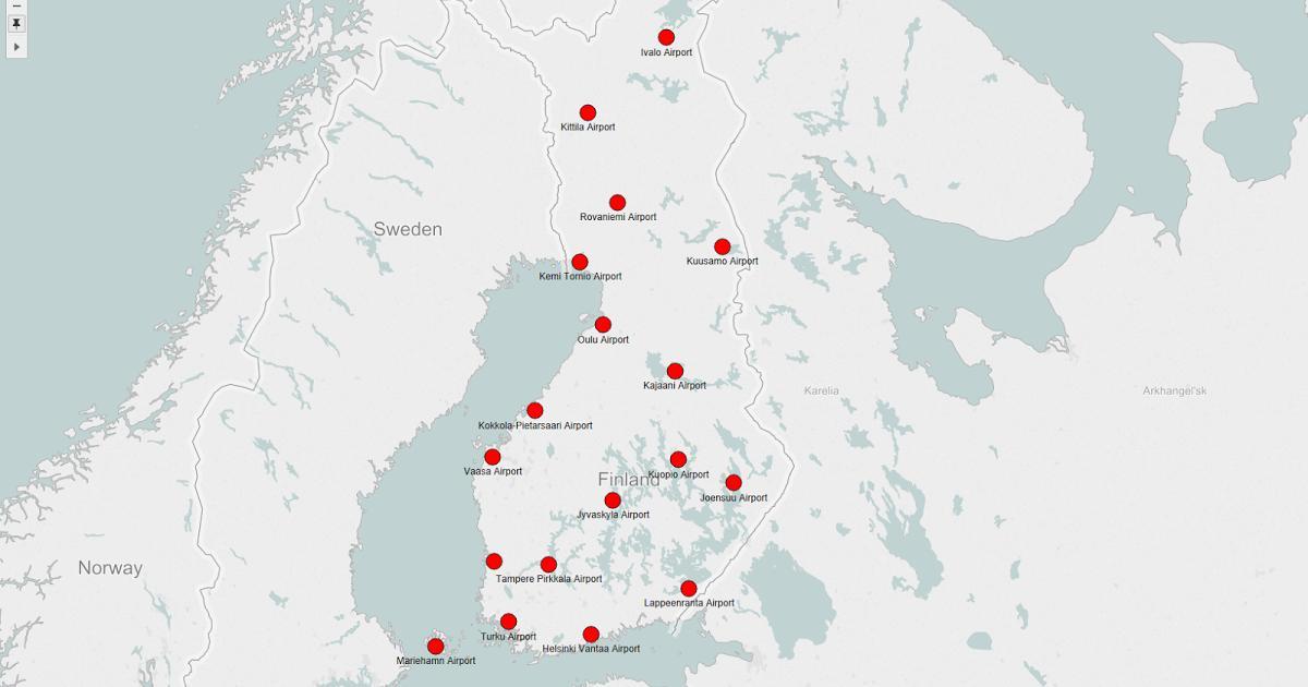 Карта на Финландия летища