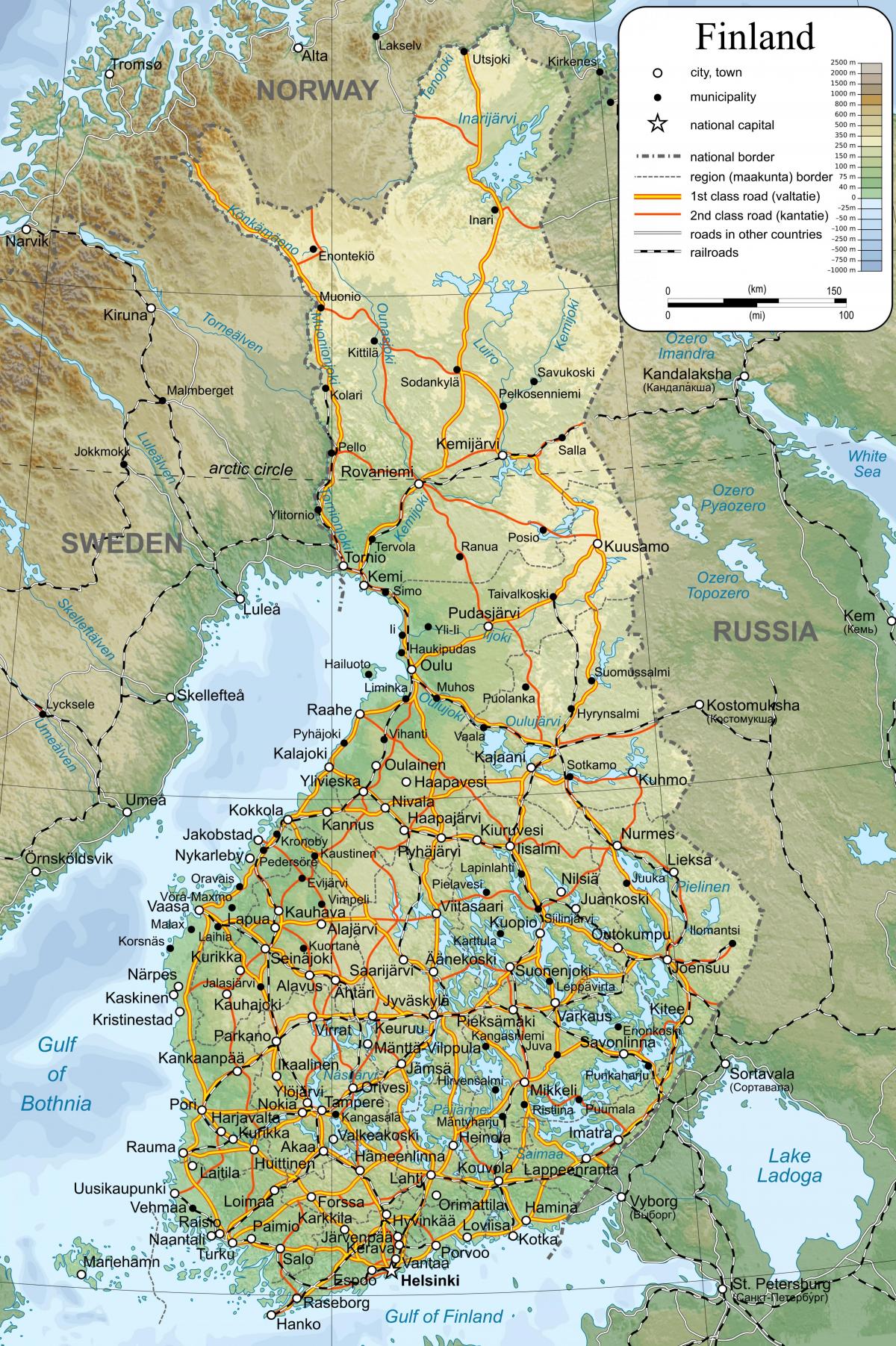 Карта подробна карта на Финландия