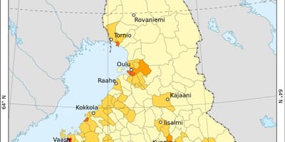 Финландия карта на гъстота на населението 